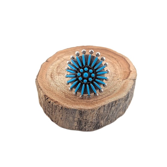 Zuni Ring Turquoise Cluster Genuine Native American Handmade Jewelry Adj 8-11 ** - Picture 5 of 10